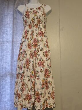 Justice White Maxi Dress with Pink & Orange Floral Print